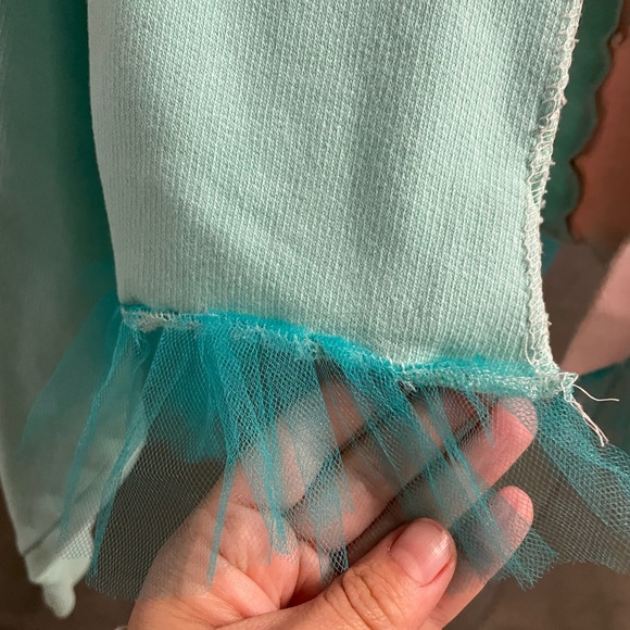 Custom handmade pink and aqua sweater with tulle - Picture 5 of 7